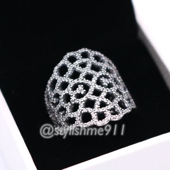 Vintage Authentic Pandora Silver Shimmering Lace Ring - 190907CZ - Picture 9 of 14